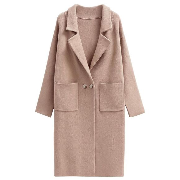NEW Camel Long Cardigan Sweater Oversized Knit Lapel Pockets S - Picture 1 of 6